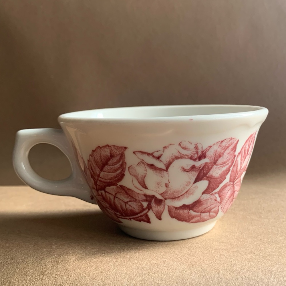 Vintage Syracuse 1950’s China Cup And Saucer Rose Print Roses Pink Red Lorraine